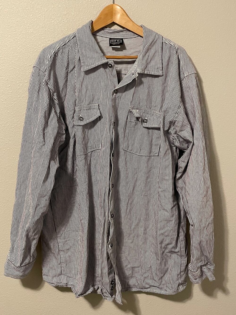 PRSN BLU Shirt Mens Large Blue Hickory Stripe Long Sleeve Button Up Big & Tall